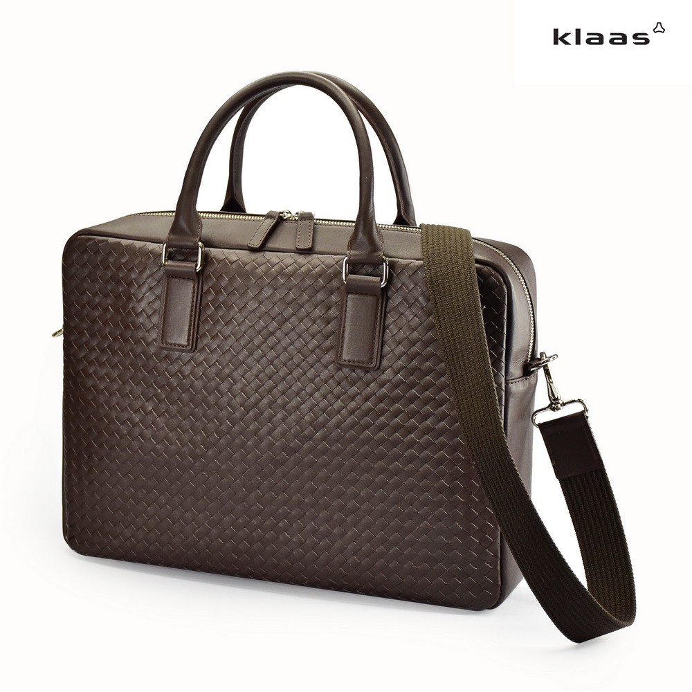 02-367 laptop bag intrecciato กระเป๋าเอกสารสานหนังแท้ กระเป๋าผู้ชายสานหนังแท้ กระเป๋าใส่คอมสานหนังแท้ แบรนด์ klaas