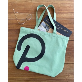 Polka DOT Coin Tote Bag(สีเขียว) กระเป๋าผ้าแคนวาส ลายเหรียญคริปโต บิตคอยน์ Canvas