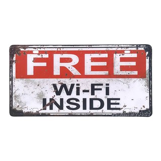 ป้ายสังกะสีวินเทจ Free Wi-Fi Inside (ปั๊มนูน)