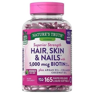 วิตามิน Nature’s Truth Superior Strength Hair, Skin &amp; Nails 5000mcg Biotin 165 Rapid Release Liquid Softgels