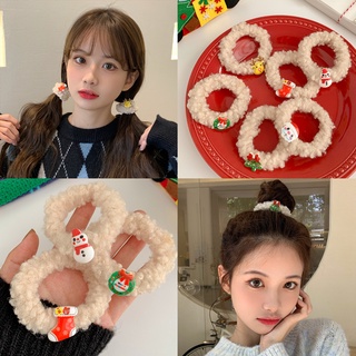 Christmas Headgear 2021 New Lamb Velvet Hair Ring High Ponytail Elastic Hair Rope Female Christmas Rubber Band