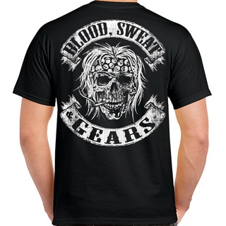 ROUND คอลูกเรือเสื้อยืด พิมพ์ลายกราฟฟิค Biker Life USA Blood Sweat and Gears สําหรับขี่รถจักรยานยนต์-4XL