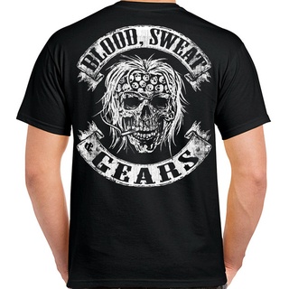 ROUND คอลูกเรือเสื้อยืด พิมพ์ลายกราฟฟิค Biker Life USA Blood Sweat and Gears สําหรับขี่รถจักรยานยนต์-4XL