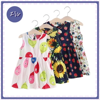 ZIGSHOP - ชุดเดรสเด็กหญิง เดรสสั้น มินิเดรส ผ้าcotton ลายดอกไม้