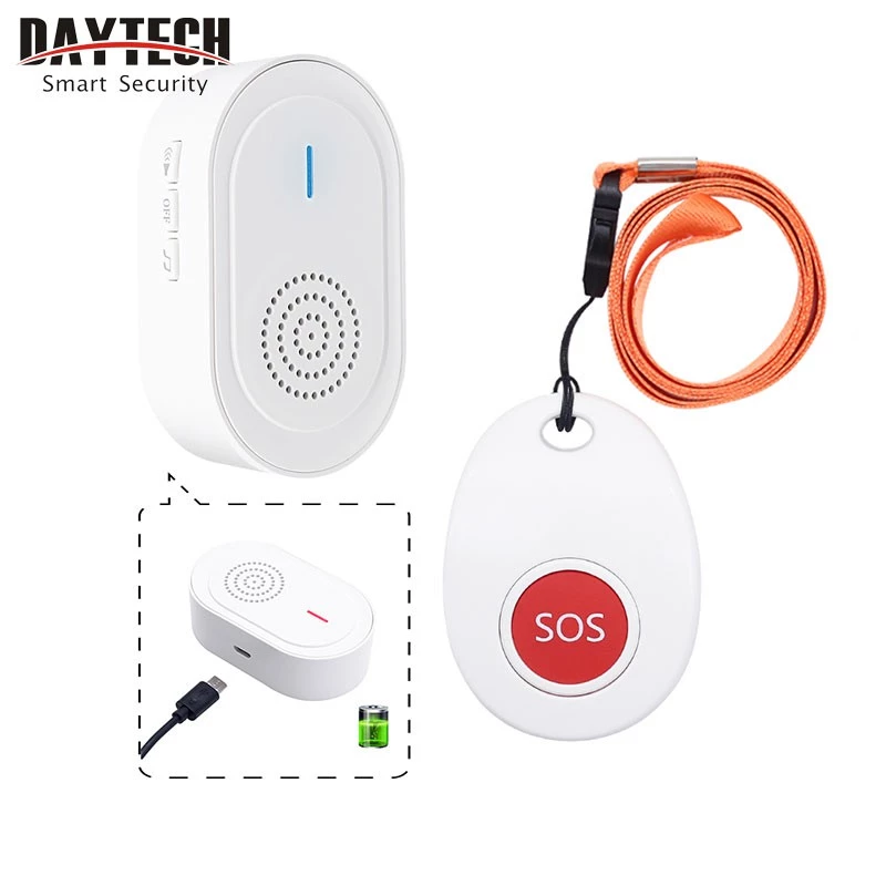 Daytech Wireless Caregiver Pager ปุ่มโทรแบบชาร์จไฟได้ ปลุกกระดิ่ง SOS กันน้ํา CC06
