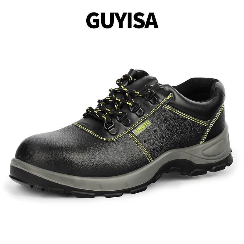 Guyisa safety shoes รองเท้าหัวเหล็ก Cowhide ก้นแข็ง anti-smash และ anti-stab kasut safety