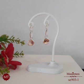 MT ต่างหูห่วงเงินแท้ ตุ้งติ้ง CZ สีส้มอ่อน Solid 925 Sterling Silver Earrings (se903-1) MT Jewelry มณีธารา