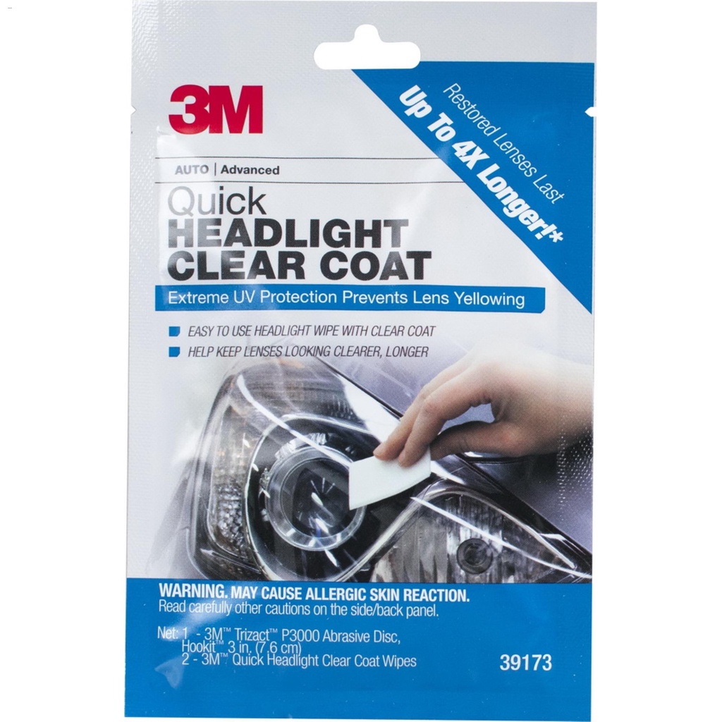 ☁✠3M 39173 ชุดขัดไฟหน้า และแผ่นเช็ดเลนส์ใส Headlight Clear Coat ผลิตภัณฑ์เคลือบไฟหน้ารถยนต์