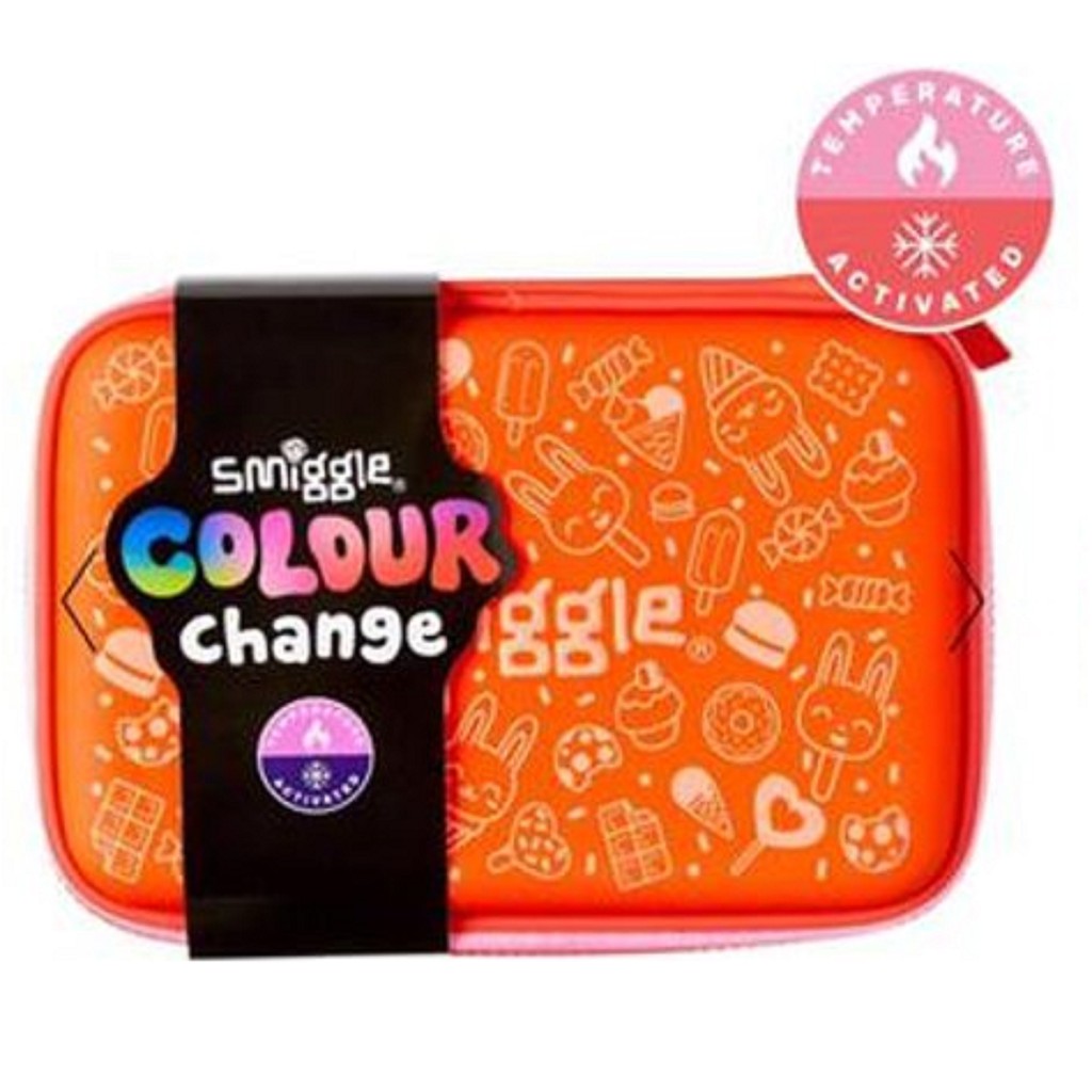 Smiggle กระเป๋าดินสอ ฮาร์ดท็อป เปลี่ยนสีได้ ลายพีช สีส้ม