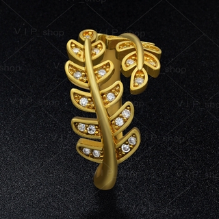 ราคาแหวนใบมะกอกขนาดฟรีไซส์​ นำโชค เสริมดวงความรัก ชุบทอง เหมือนแท้ ฝังเพชร # R 465