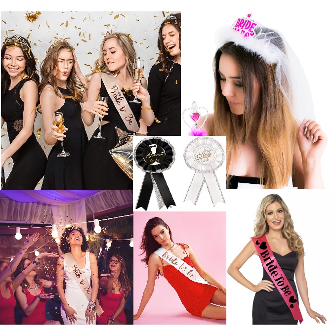 สายสะพาย ผ้าคลุมผม แต่งงาน เข็ดกลัด เจ้าสาว เจ้าบ่าว พรอพปาร์ตี้สละโสด Bride Groom to Be Sash Badge 