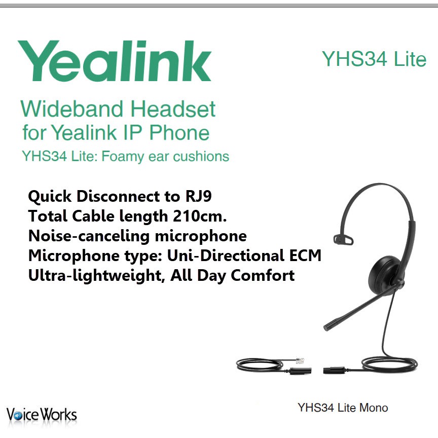 Yealink Headset YHS34 Mono หูฟังฟองน้ำหุ้มหนังเทียม นุ่ม ไมค์ตัดเสียงรบกวน หมุนสลับเป็นหูซ้ายได้