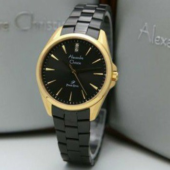 Alexandre Christie นาฬิกาข้อมือ สายเหล็ก สีดํา สีทอง สําหรับผู้หญิง