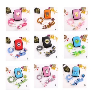 🚚พร้อมส่ง🌈ชุดแต่งสายชาร์จ หูฟัง ลายการ์ตูน พร้อมกล่องใส่