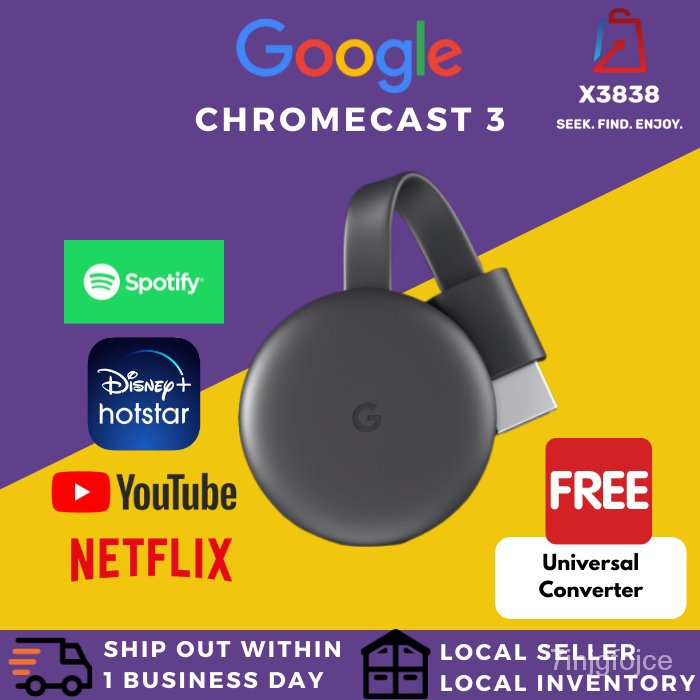 Genuine GOOGLE Chromecast 3 HDMI Streaming Media Player TV Dongle