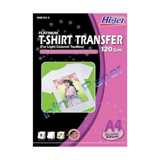 กระดาษรีดเสื้อเคมี T-SHIRT TRANFER 120g.A4/5แผ่น  สำหรับผ้าสีอ่อน  5แผ่น NIW124-5