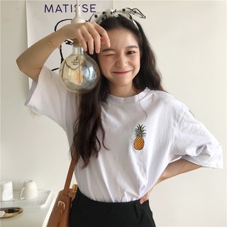 เสื้อยืดแขนสั้นผู้หญิงสีขาว Oversize tshirt เสื้อผ้าเกาหลีน่ารัก เสื้อยืดลายปัก แฟชั่นวัยรุ่น เสื้อยืดสกรีน สีเหลือง