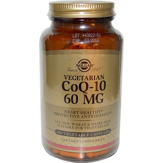 Solgar, Vegetarian CoQ-10, 60 mg, 180 Vegetable Capsules โคคิวเท็น 60 มก. 180 แคปซูล