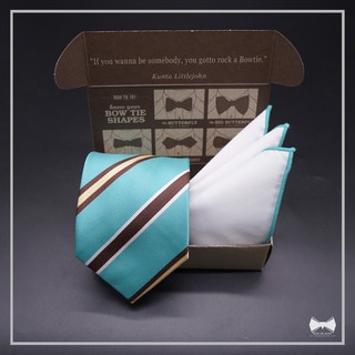 เซ็ทเนคไทเขียวมิ้นท์ลายทางขวาง + ผ้าเช็ดหน้าสูท-MINT Regimental Necktie+ pocket square