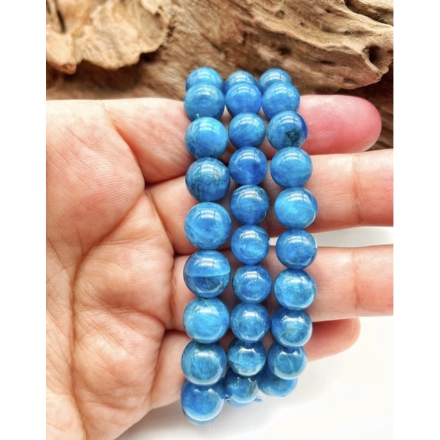 Natural Blue Apatite Round Beaded Bracelet 6 mm 8mm 10mm Healing  Throat Chakra stone Beaded Bracelet