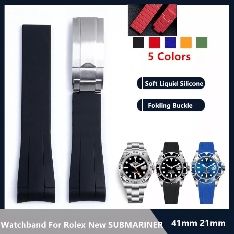 (พร้อมโลโก้) สายนาฬิกาข้อมือซิลิโคนเหลว 21 มม. ปรับได้ สําหรับ Rolex Strap Role New SUBMARINER Rubbe