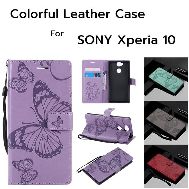 เคสหนังฝาพับ SONY Xperia 10 The Butterfly Colorful Leather Case