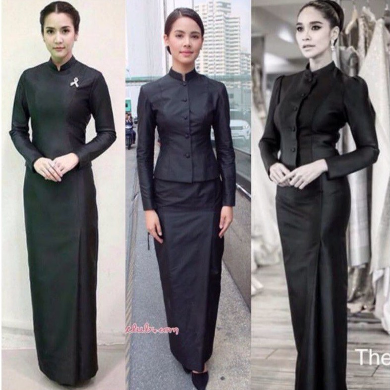 ชุดไทยจิตรดาสีดำผ้าไหมอิตาลีซับกาวทั้งชุด ชุดไทยจิตรลดาผ้าไหมสีดำ