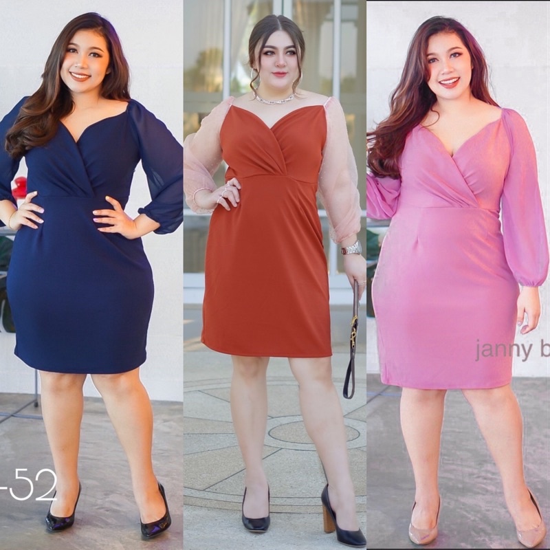 Sale❣️ Janny เดรสสาวอวบ อ้วน Bigsize XXL เดรสออกงาน ชุดราตรี ผ้ามูลเวฟ แขนชีฟอง