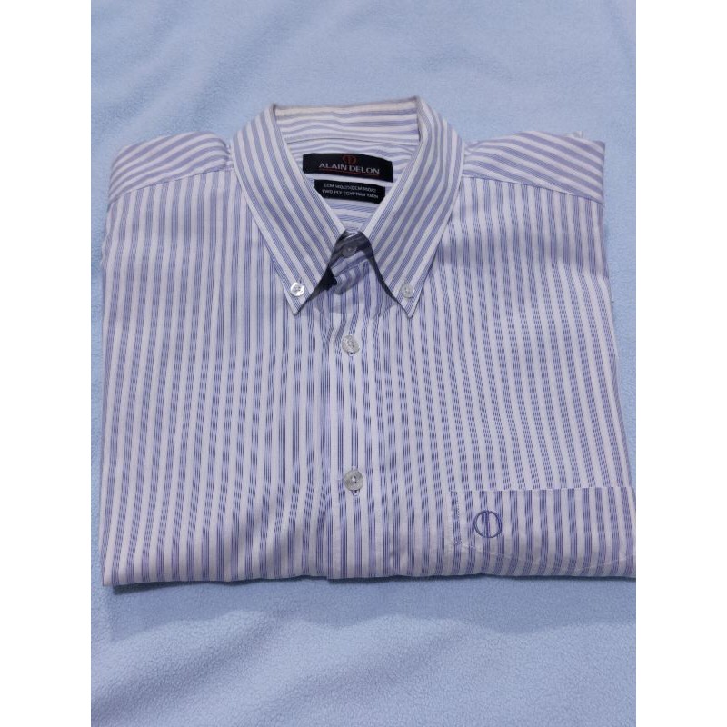 เสื้อเชิ้ตแขนยาว Alain Delon ลายสีฟ้าขาว