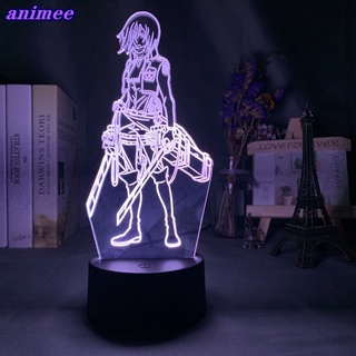 โคมไฟกลางคืน Led รูปผู้หญิงผ่าพิภพไททัน Mikasa Ackerman 3d ใช้แบตเตอรี่ Usb สําหรับตกแต่งหอพัก งานรางวัล