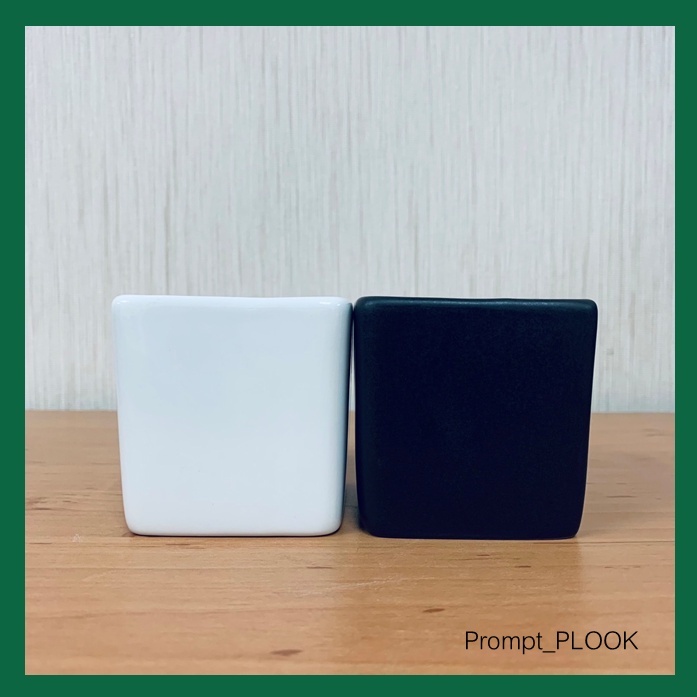 กระถางเซรามิก สีขาว สีดำ สไตล์มินิมอล  เคลือบมัน ทรงสี่เหลี่ยมเล็ก - รูปที่ 2
