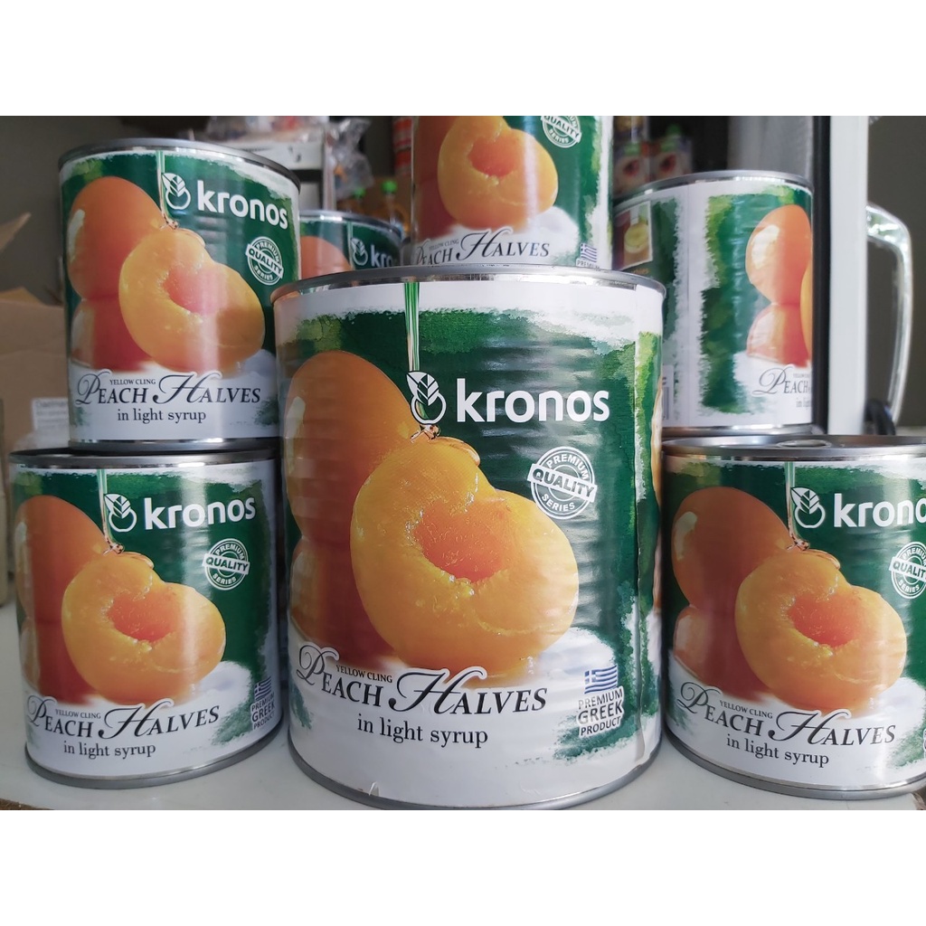 ( Keto) 3 KG. KRONOS PEACH HALVES  IN LIGHT SYRUB พีชครึ่งผล ขนาด 3 กิโลกรัม KRONOS PEACH HALVES IN 