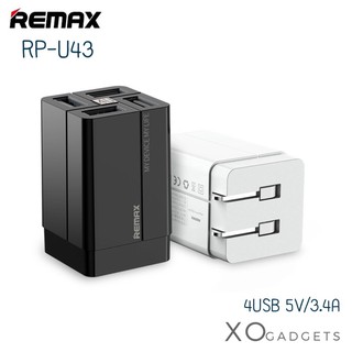 Remax ที่ชาร์จไฟ 4USB RP-U43 Adapter 4port 3.4A Max (รับประกัน1ปี) หัวชาร์จบ้าน หัวชาร์จ