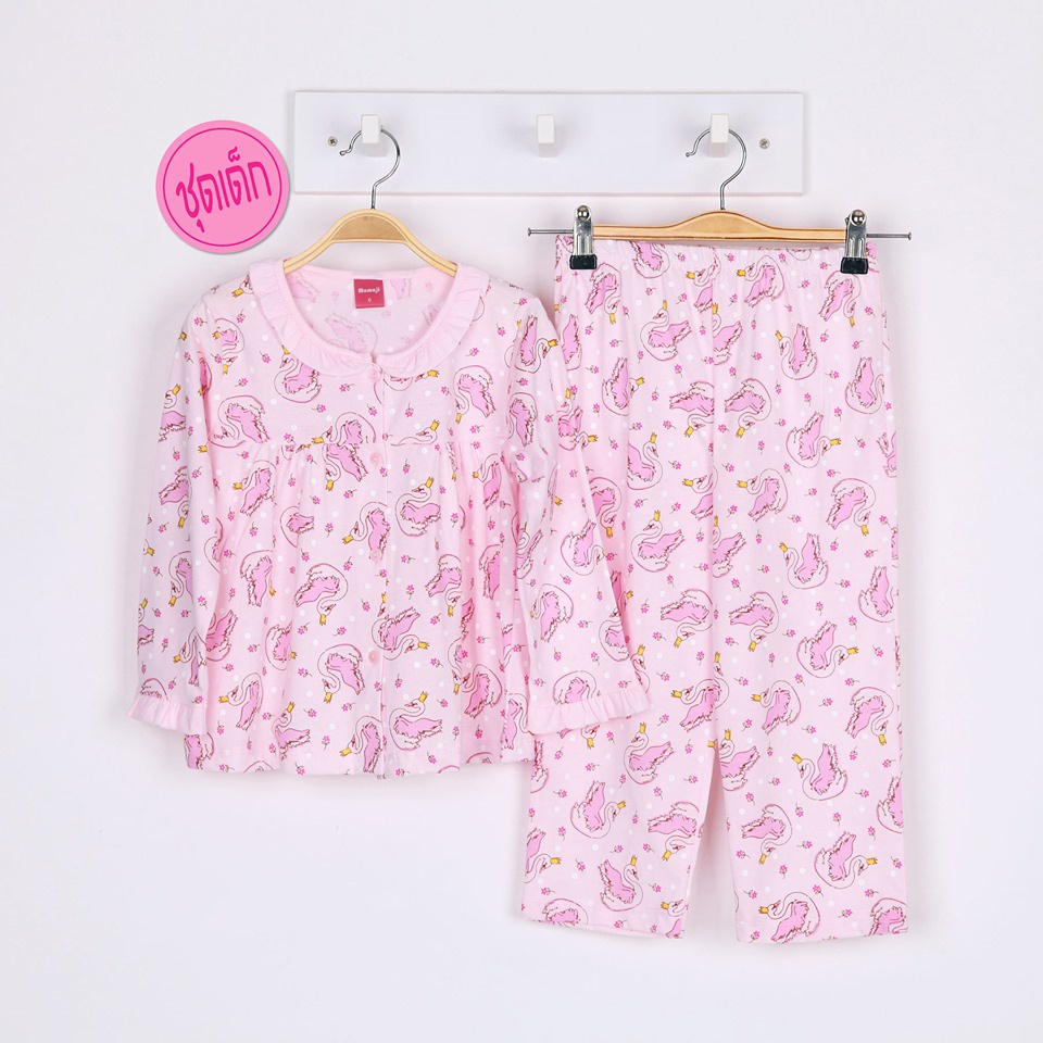 ชุดนอนเด็กหญิง (Momoji) Size L เด็ก 9-10 ขวบ ผ้ายืด แขนยาว-ขายาว ลายการ์ตูนน่ารัก