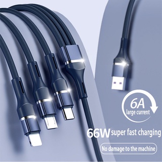 3 in 1 สายชาร์จ สายข้อมูลไนล่อนถัก Micro USB Type-C 66W 6A ชาร์จเร็วมาก