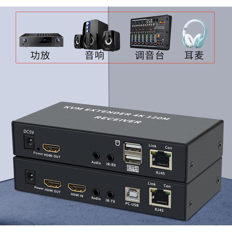 KVM Extender 4K 120M กล่องเพิ่มความยาวสายสัญญาณ HDMI เม้าส์และคีย์บอร์ด แบบความเสถียรและคุณภาพสูง เพิ่มระยะทางได้ถึง120m