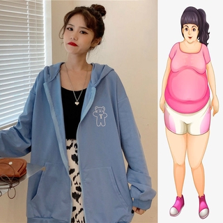 【Plus Size】เสื้อแจ็กเก็ตแขนยาว มีฮู้ด เนื้อผ้าฝ้าย มีซิป ขนาดใหญ่ ลายแพนด้า สไตล์เกาหลี สําหรับผู้หญิง (ใส่ได้ 150 กก.)