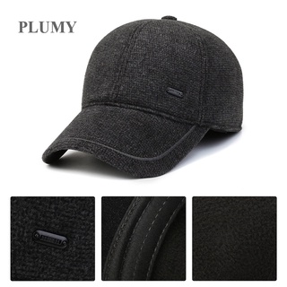 Plumy หมวกเบสบอล ผ้ากํามะหยี่ขนนิ่ม แบบหนา ป้องกันหู ปรับได้ ให้ความอบอุ่น เหมาะกับฤดูหนาว สําหรับผู้ชาย