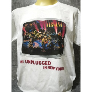 เสื้อยืดแฟชั่น เสื้อวงนำเข้า Nirvana Unplugged in New York Kurt Cobain Grunge Punk Rock Alternative Style Vitage T-Shirt