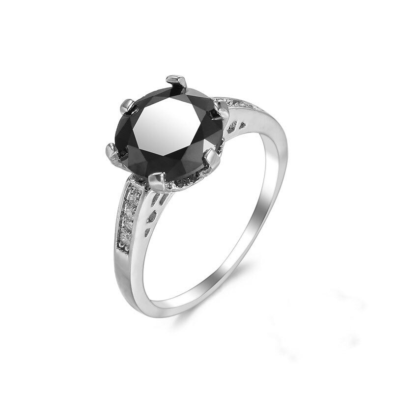 ใหม่ 925 เงินสเตอร์ลิง Vintage Solitaire รอบธรรมชาติหินสีดําแหวนผู้หญิง Fine เครื่องประดับครบรอบ