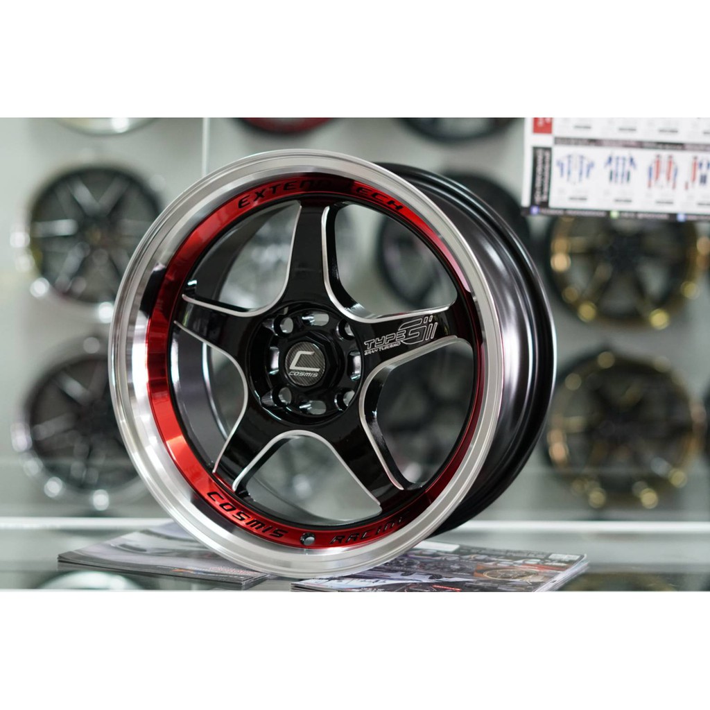 cosmis typeG สีดำขอบเงาเส้นแดง ขอบ15*7.0 ออฟเซท+35 4รู100