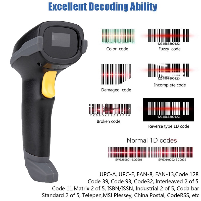 Wireless Barcode Scanner 2.4G Bluetooth Bar Code Reader With Stand Base ...