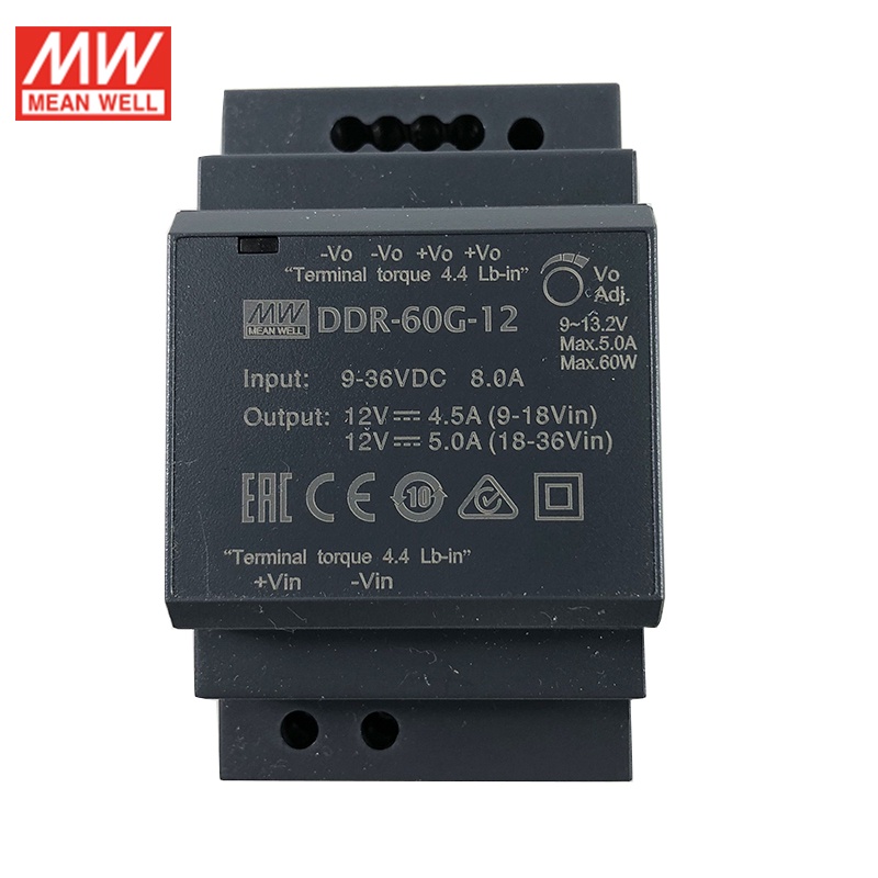 Mean WELL DDR-60G-12 60W DIN Rail DC-DC Converter อินพุต 9-36V DC ถึง 12V DC 5A 60W Meanwell Power S