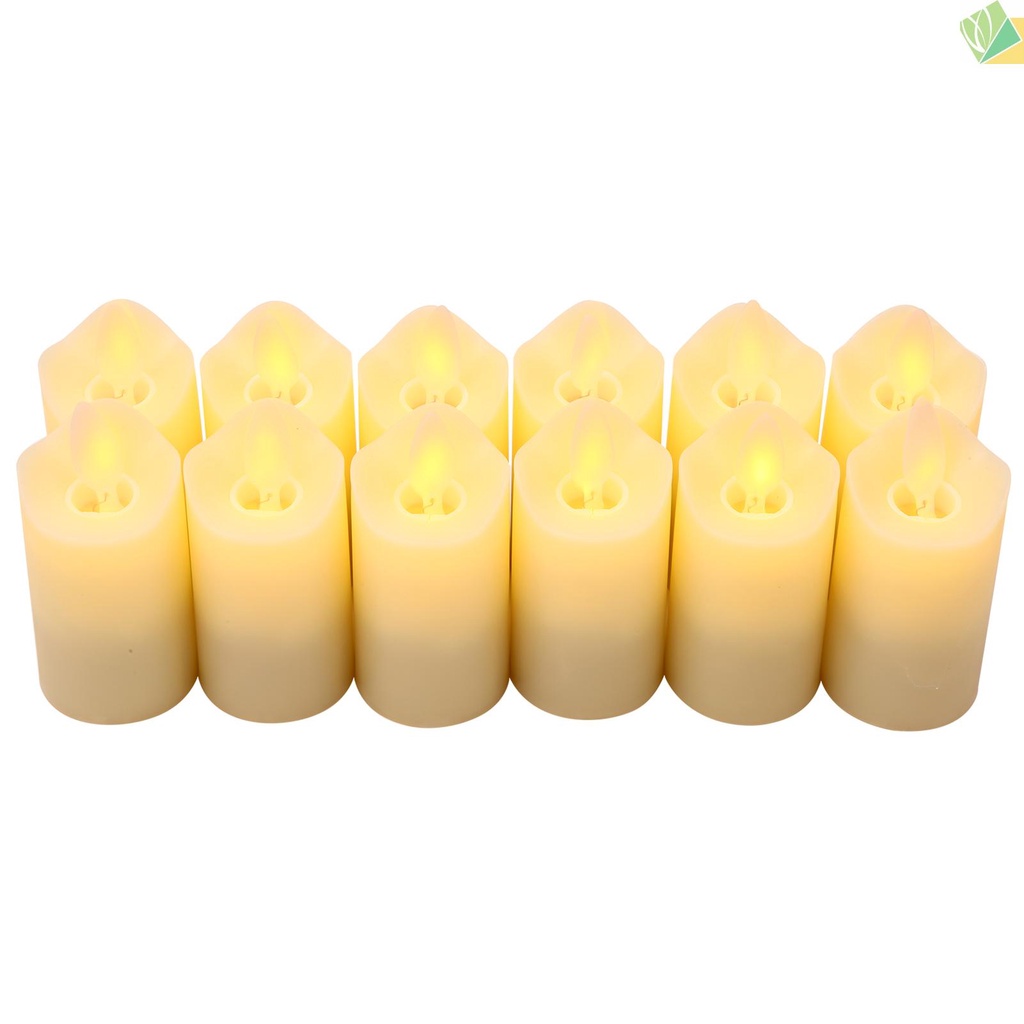 H&G 12 PCS Rechargeable Flameless Candles Realistic Warm Yellow LED Cordless Pillar Candles
