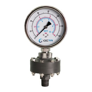 OCTA Pressure Gauge 4" + PVC Diaphragm  เกจวัดแรงดัน หน้าปัด 4″ เกลียวทองเหลือง  + ไดอะแฟรมแบบพีวีซี เกจแรงดัน