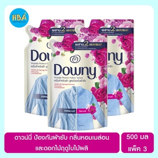 Downy Fabric Serum ดาวน์นี่ น้ำยาปรับผ้านุ่ม สูตรป้องกันผ้ายับ กลิ่นเมล่อนและดอกไม้ฤดูใบไม้ผลิ ขนาด 500 มล. แพ็ค 3 ถุง