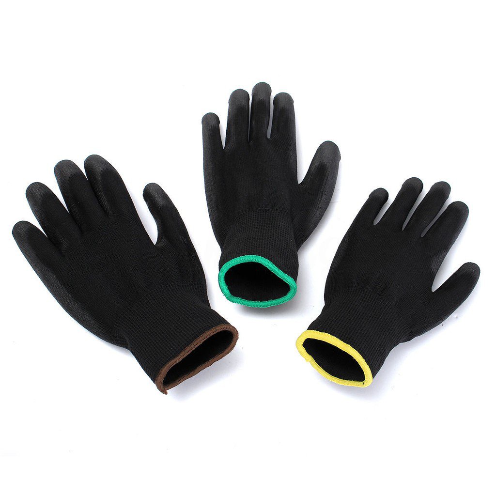 1l4S 12 Pairs Black Nylon PU Work Gloves Builders Grip Palm Coating ...