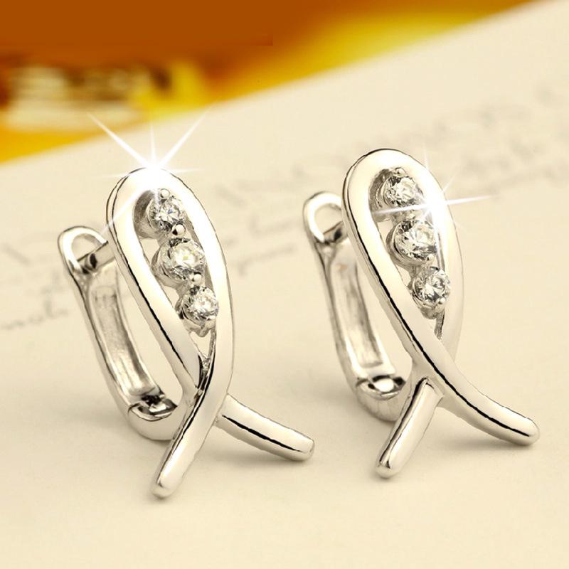 Fish Earrings Silver Jewelry Zircon Ear Cuff Fashion ตุ้มหูต่างหู WE56R