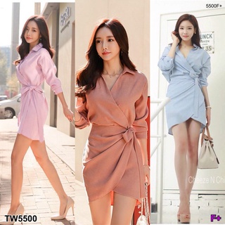 ME5500 เดรสทรงป้ายผูกโบว์ เดรสคอปกไข้วอก แขนยาว ทรงป้ายผูกเอว ผ้าโฟเวย์ สีพื้นเรียบ ทรงสวยเข้ารูป สไตร์น่ารักนารัก งานสว