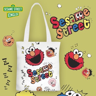 Sesame Street กระเป๋าสะพายไหล่ ผ้าแคนวาส ทรงโท้ท ลายการ์ตูน เรียบง่าย สําหรับเด็กผู้หญิง นักเรียน